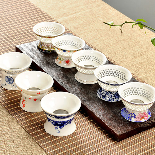 景德镇玲珑镂空青花瓷不锈钢茶滤