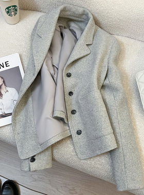 今年流行特惠2025新款秋冬灰色短款毛呢西装外套女韩版休闲时尚
