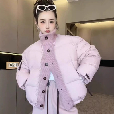 今年流行特惠针织立领2025新款冬季宽松休闲单排扣拼接时尚保暖