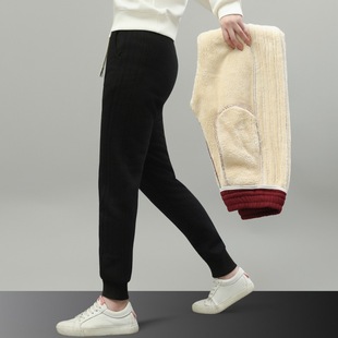 今年流行特惠羊羔绒加绒抽绳松紧高腰休闲束脚运动裤女冬季加厚