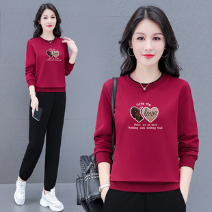 今年流行特惠高棉中年妈妈装撞色圆领时尚休闲运动套装女春秋季