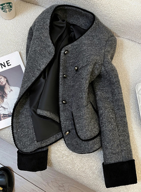 今年流行特惠灰色短款小香风外套女2025秋冬季新款韩系时尚拼接