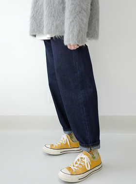 深蓝色牛仔裤9分裤锥形小脚裤宽松显瘦百搭休闲中腰韩版小众设计