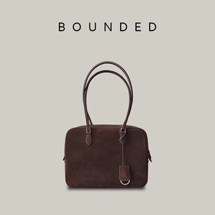 Bounded磨砂皮羽毛包大容量通勤公文包翻毛皮Plume单肩手提枕头包
