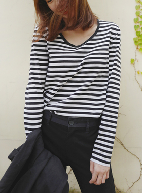 GD权志龙同款长袖T恤体恤黑白横条纹纯棉情侣款装纯棉上衣打底衫