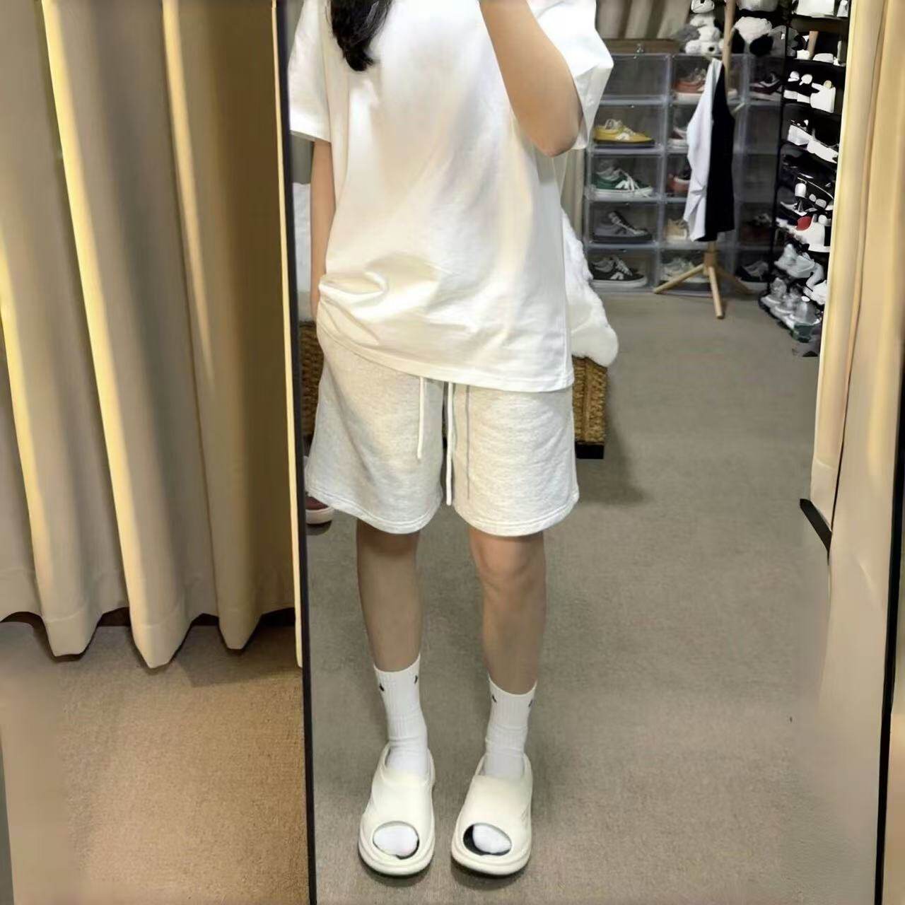 学生灰色运动短裤女夏季宽松美式直筒五分中裤百搭休闲阔腿四分裤