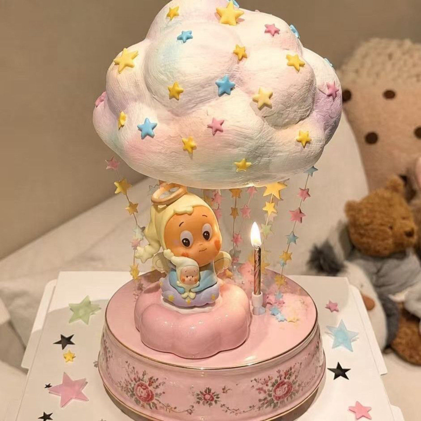 景德镇陶瓷底座转转萌粒摆件星星车载桌面礼物生日礼物萌系装饰