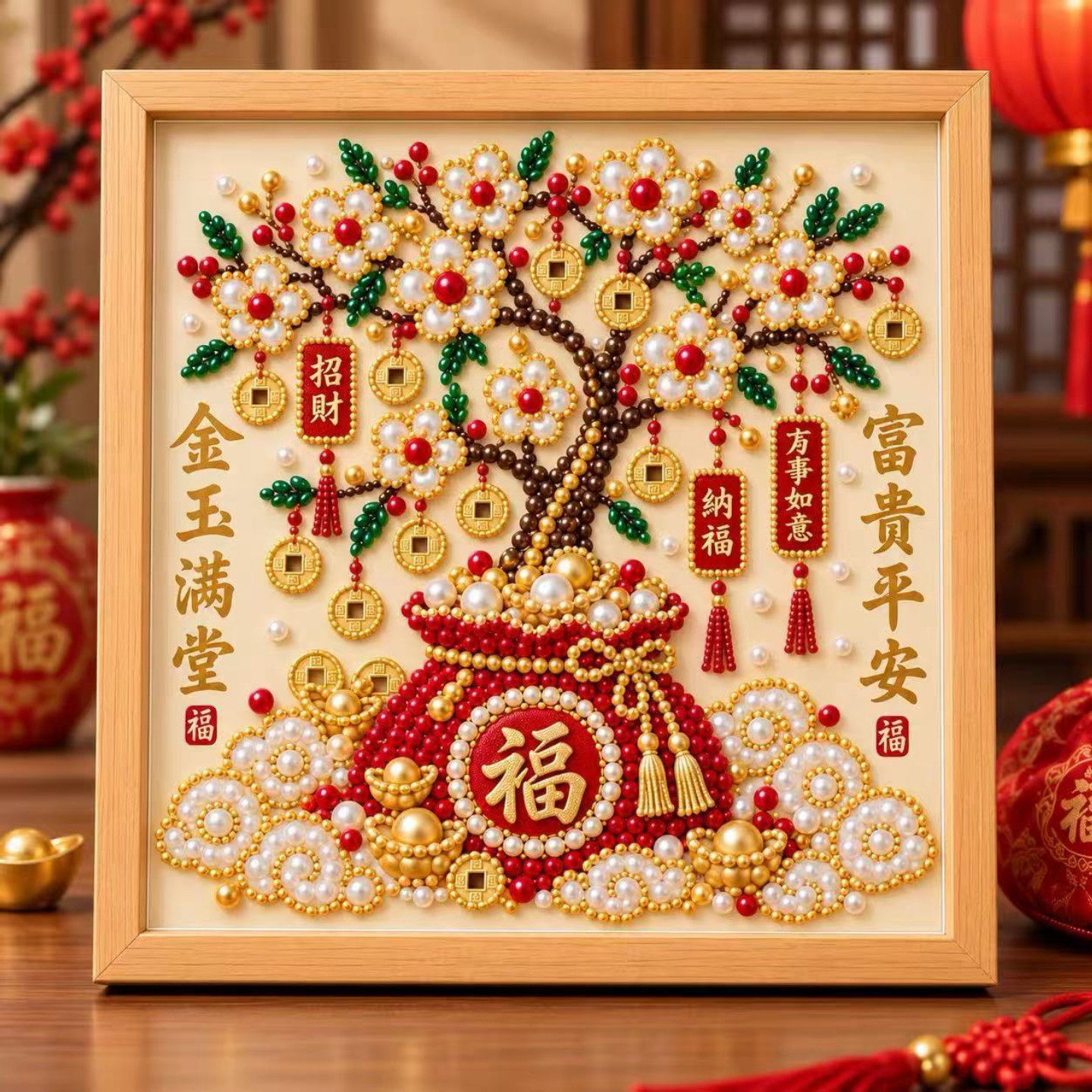 摇钱树系列diy珍珠画自粘金玉满堂相框画纯手工新年送礼装饰摆件