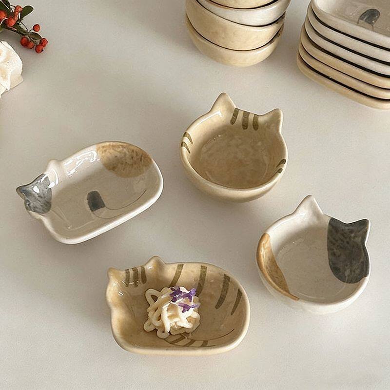 4只装清仓石纹猫猫蘸料碟调料调味碟陶瓷小碟子家用蘸酱料碟酱油