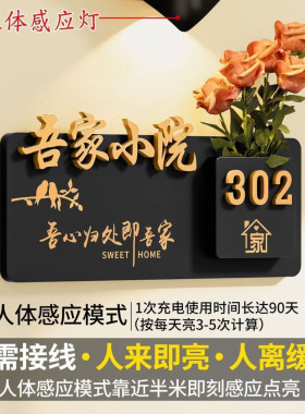 2026插花门牌号轻奢家用入户门号码牌创意住宅挂牌充电感应灯