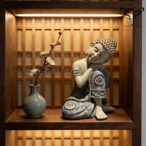 禅意坐姿睡佛摆件25cm庭院花园坐佛雕像露台茶室书房摆件户外落地