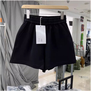 欧货松紧腰黑色短裤女2025秋冬新款加厚阔腿裤高腰A字外穿靴裤潮