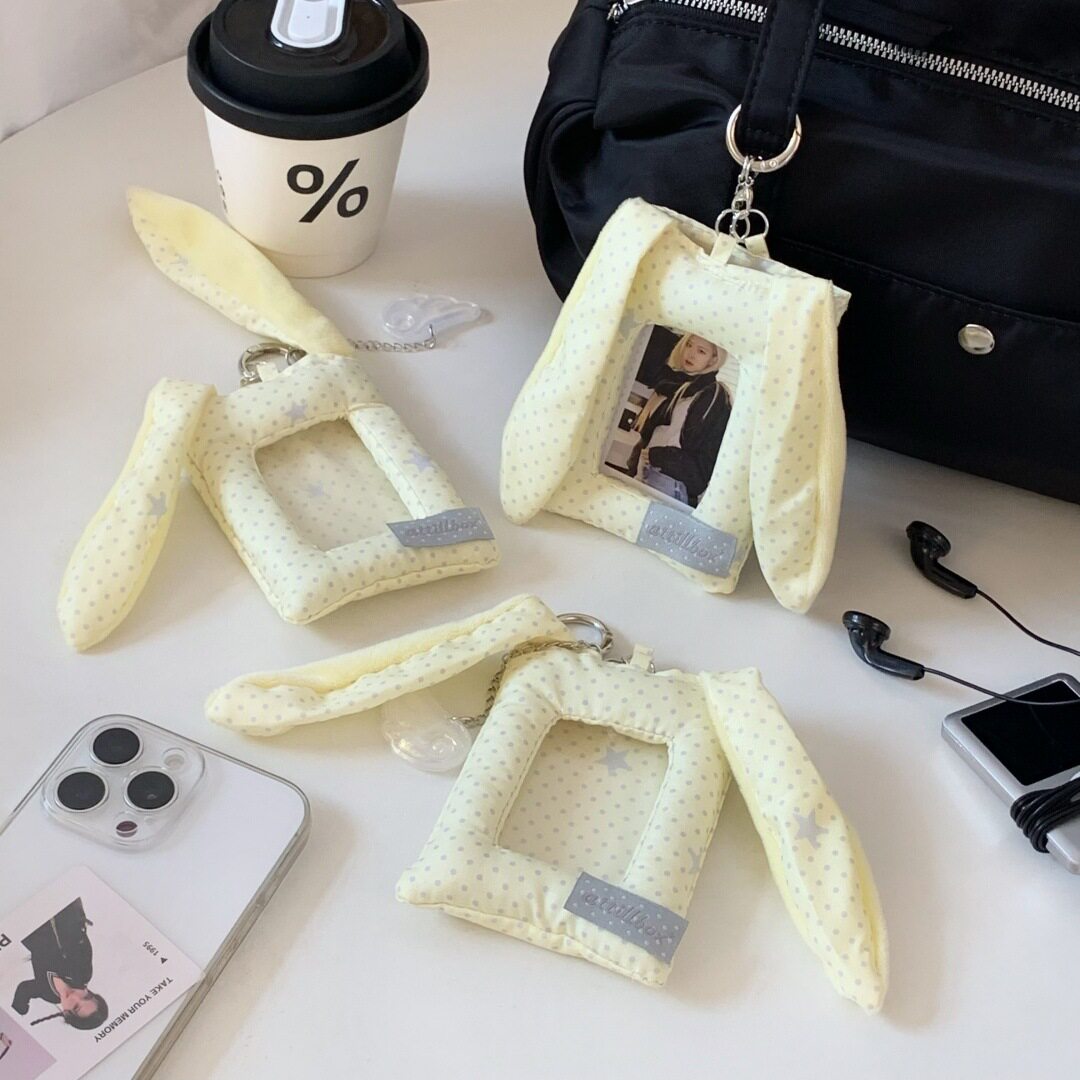 黄色波点兔耳朵卡套女韩系ins风卡包证件包追星3寸小卡保护套挂件图片