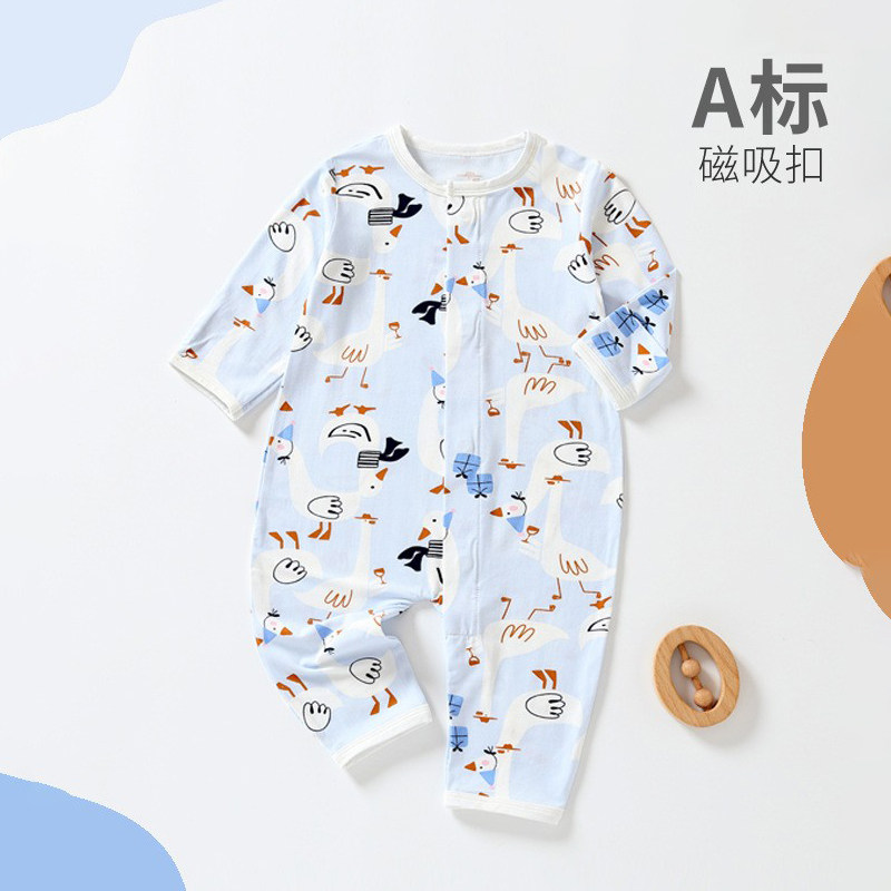 外贸童装莫代尔磁吸扣连体衣爬服
