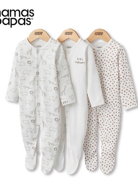mamas包手包脚婴儿服全棉哈衣爬服新生儿宝宝睡衣连袜子外贸童装