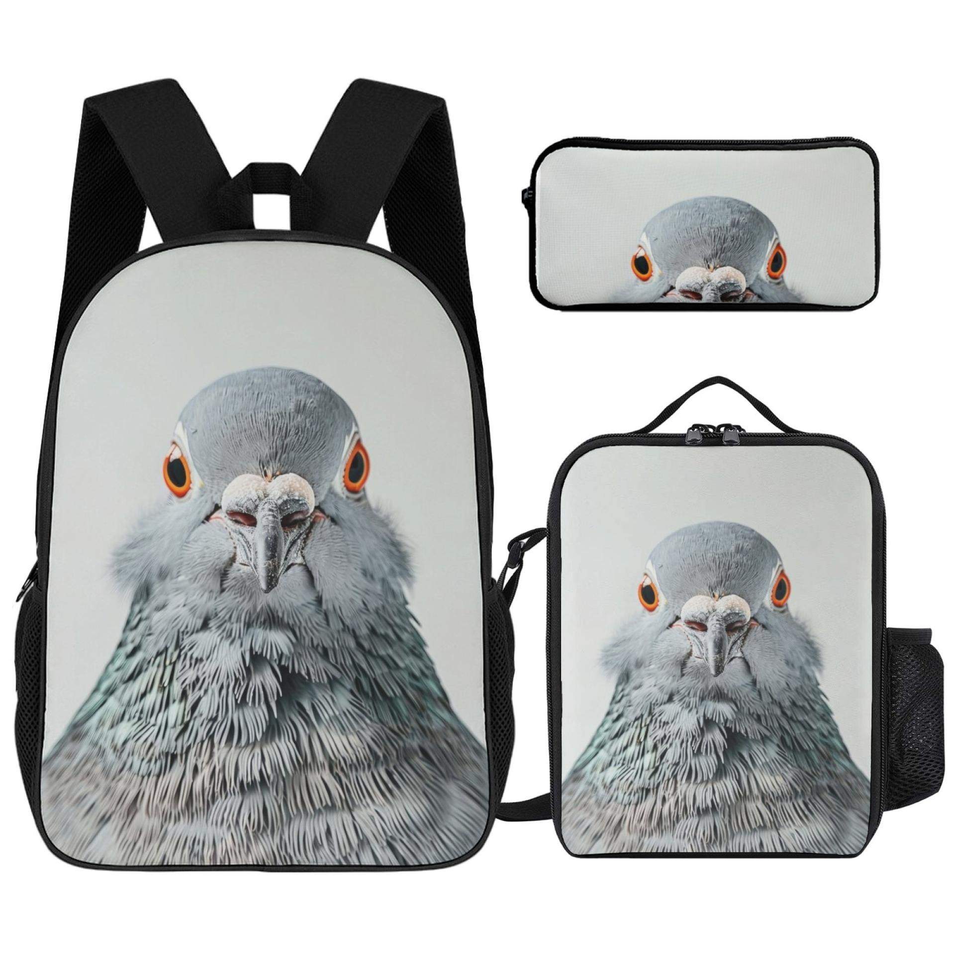 印logo设计师呆毛鸟外贸定制17寸双肩背包斜跨午餐包笔袋3件套,文具电教/文化用品/商务用品,学生书包,淘宝优惠券,粉丝福利购,淘宝优惠卷