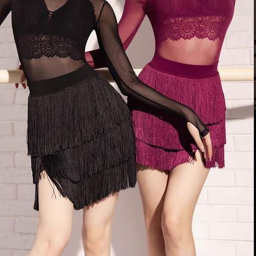 拉丁舞多层流苏裙子新款半身短裙成人练功服拉丁服下装专业演出服