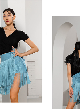 拉丁舞服装短臀巾流苏包臀动感显腿长女成人练功服练习新款半身裙