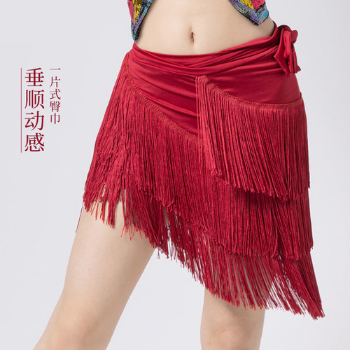 新款拉丁舞半身裙不规则流苏专业桑巴舞蹈练功服女性感一片裙臀巾 - 封面