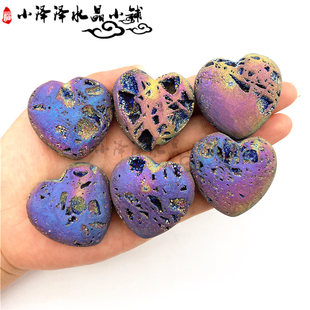 天然闪锌矿电镀彩色爱心心形原石矿物水晶把玩件装饰桌面摆件宝石