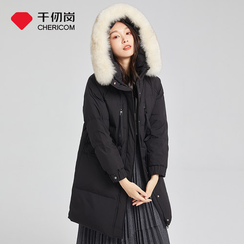 千仞岗中长款连帽大毛领羽绒服