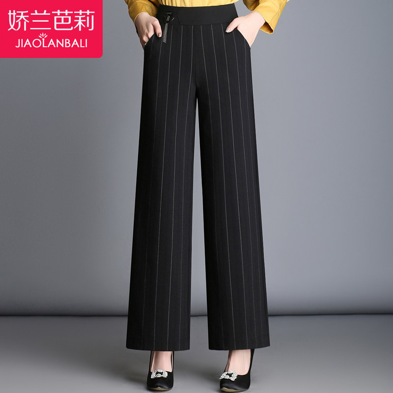 妈妈装裤子阔腿裤女春装中年女裤2020新款中老年女装春秋条纹长裤