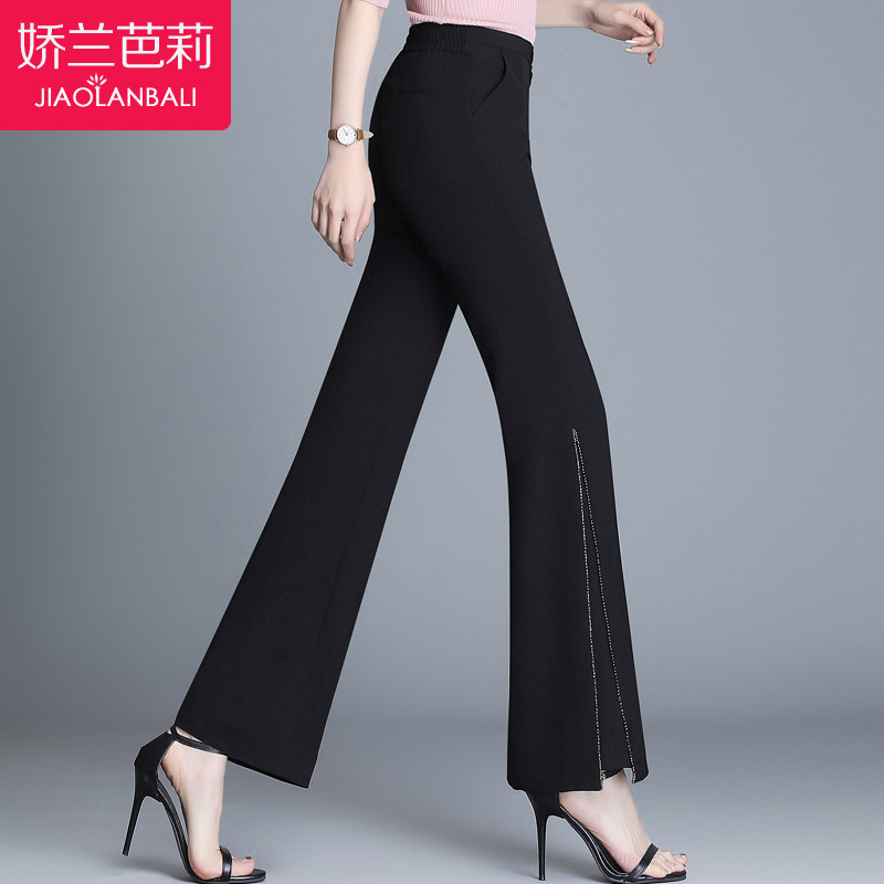 妈妈微喇叭裤女夏季薄款2020新款松紧高腰长裤子夏天雪纺中年女裤