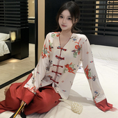 盘扣裤 春秋长袖 裙家居服 套装 高级感新中式 冰雪丝睡衣女上衣长裤 裤