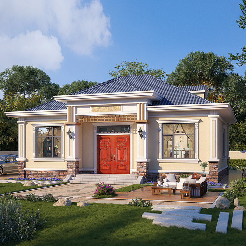 【dc0884】别墅设计图纸一层新农村自建房全套施工效果图砖混结构