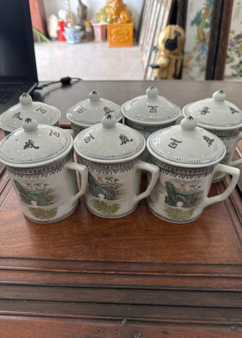 解放初景德镇款厂货私人定制瓷器马克杯手绘粉彩山水陶瓷杯G0329