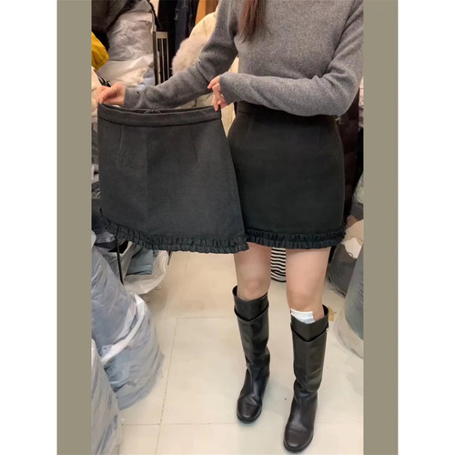 秋季韩版高腰显瘦A字毛呢短裙
