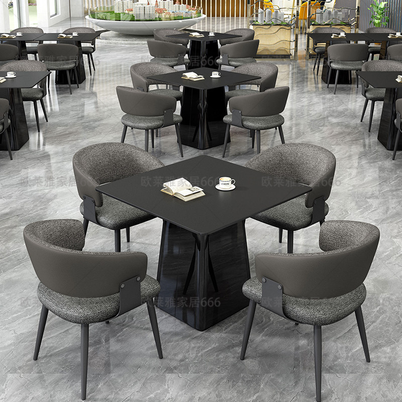 售楼部洽谈桌椅商务接待会客岩板小圆桌现代休闲酒店餐厅方形餐桌