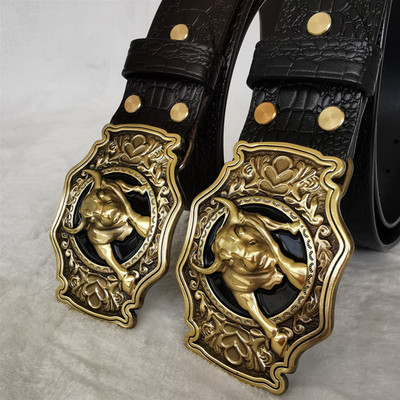 男士整张纯牛皮植鞣革腰带板扣