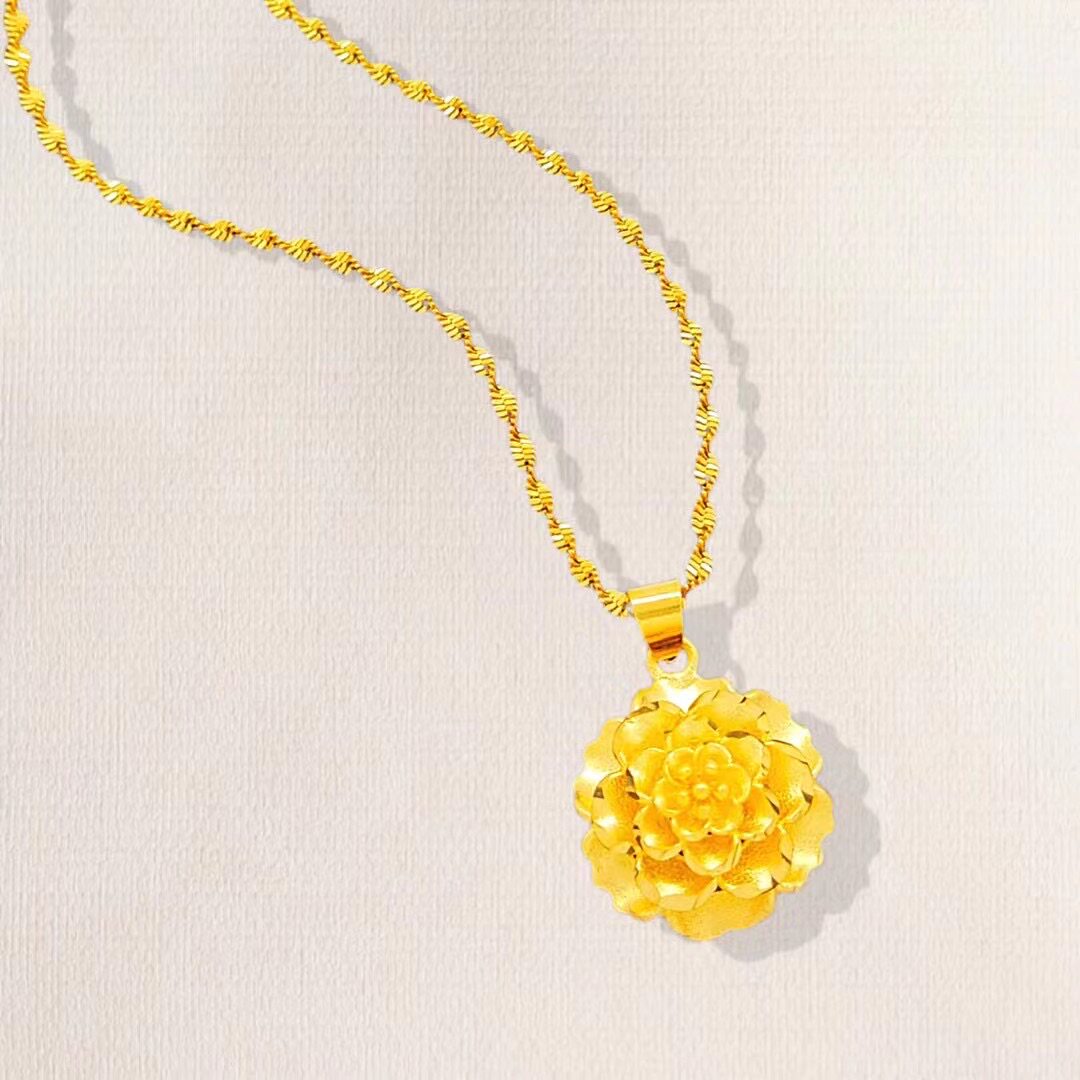仿真越南沙金女士项链久不掉色仿黄金镀金时尚花朵吊坠锁骨链