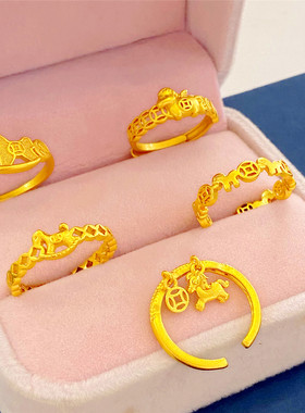 马上有钱镀金沙金小马戒指女活口久不掉色仿金小金马饰品指环