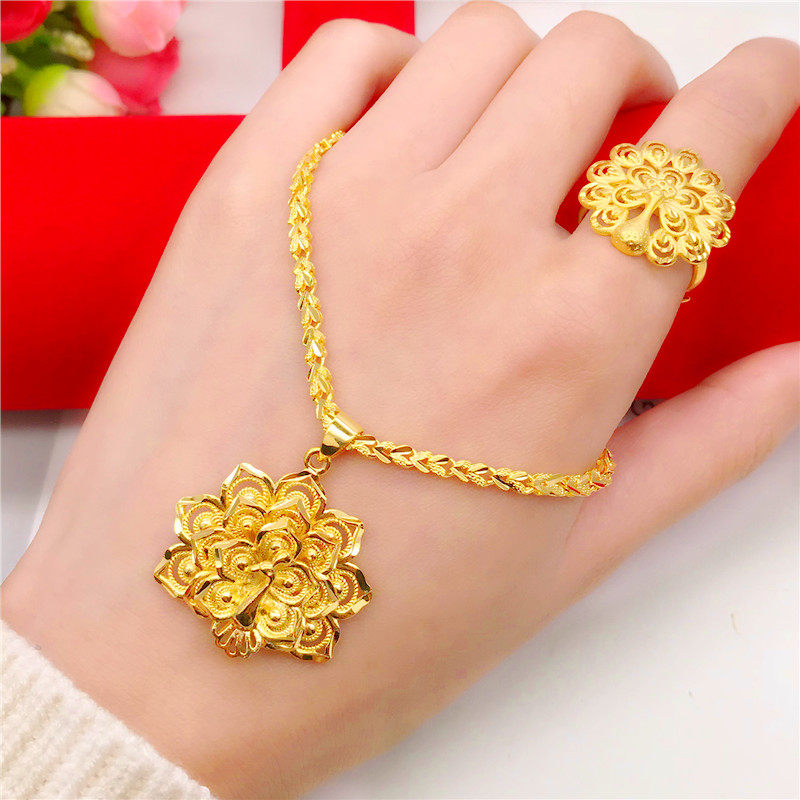 仿黄金心形项链 女  民族风孔雀开屏吊坠 铜镀金沙金首饰久不掉色