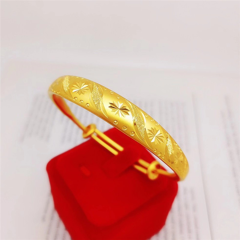 仿真镀金假黄金古法沙金加厚加宽手镯推拉 新娘婚礼仿24k 金首饰
