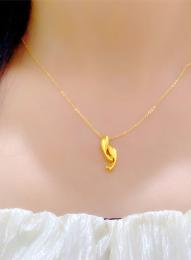 越南沙金双鱼共舞项链女金店同款仿金海豚吊坠镀金锁骨链送女友