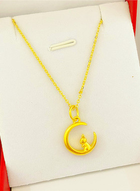 镀金女士月亮兔项链本命年生肖兔