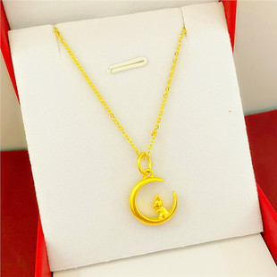 新款本命年生肖兔饰品 月亮兔子仿黄金吊坠女士仿沙金镀金项链细