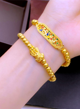 仿黄金色国风烧蓝凤凰貔貅手链女镀金越南沙金转运珠手串久不掉色