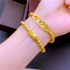 仿黄金色国风烧蓝凤凰貔貅手链女镀金越南沙金转运珠手串久不掉色