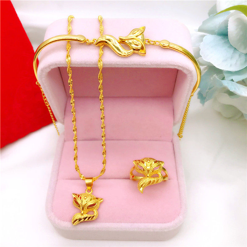 新款仿金越南沙金首饰项链女久不掉色日韩小狐狸镀金吊坠套装