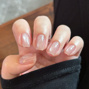 纯手工裸色猫眼穿戴甲美甲甲片短款学生党2026新款高级感秋冬显白