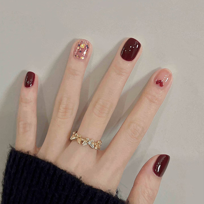 纯手工红色短款穿戴甲新年显白