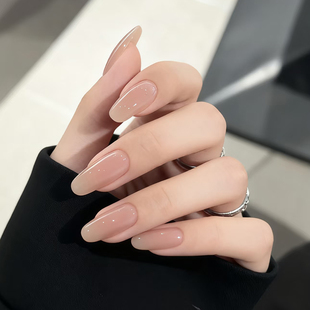 裸色穿戴甲手工美甲甲片春天中长款2026新款高级感黄黑皮显白新娘