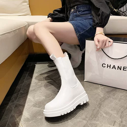 Martens, летние тонкие белые челси на платформе, модель весна/осень 2021 года, средней длины