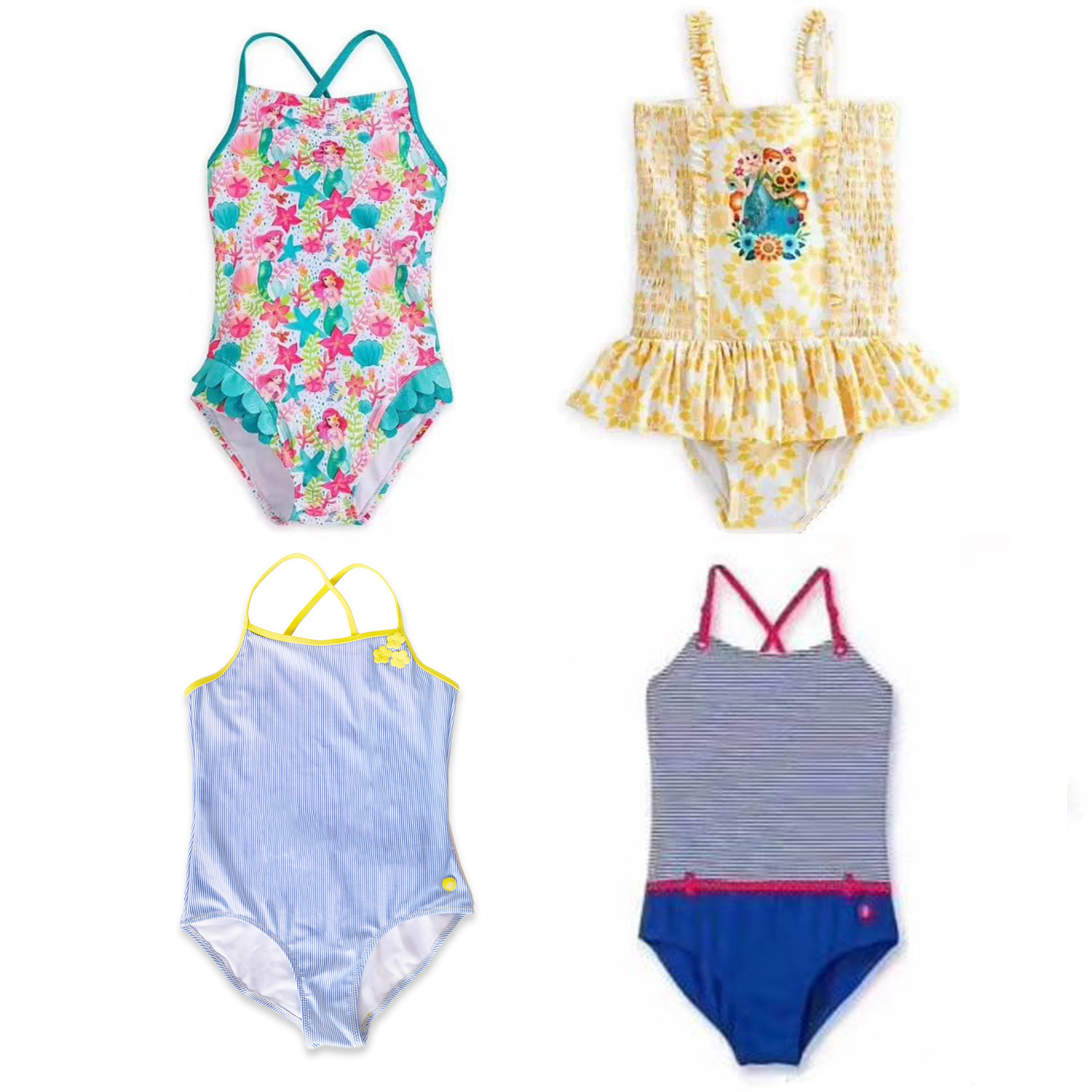 女童泳衣外贸出口法单美人鱼卡通泳装泳帽套装公主女孩连体游泳衣