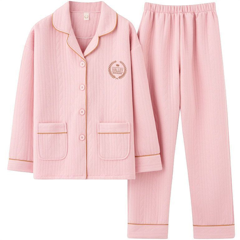 美梦加厚纯棉睡衣女秋冬季长袖开衫女士夹棉保暖套装大码空气棉家