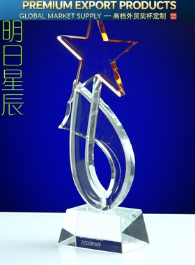 五角星 水晶 奖杯 奖牌 现货定做 奖品定制免费刻字创意8造型年会